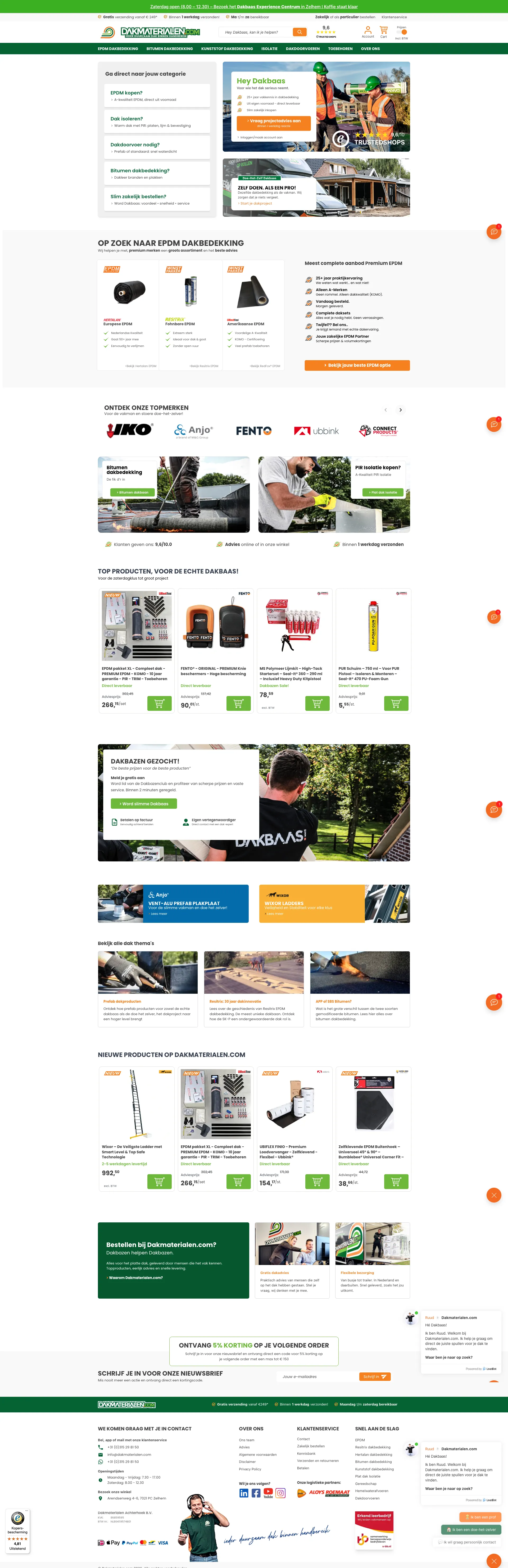 Screenshot van de webshop van Dakmaterialen