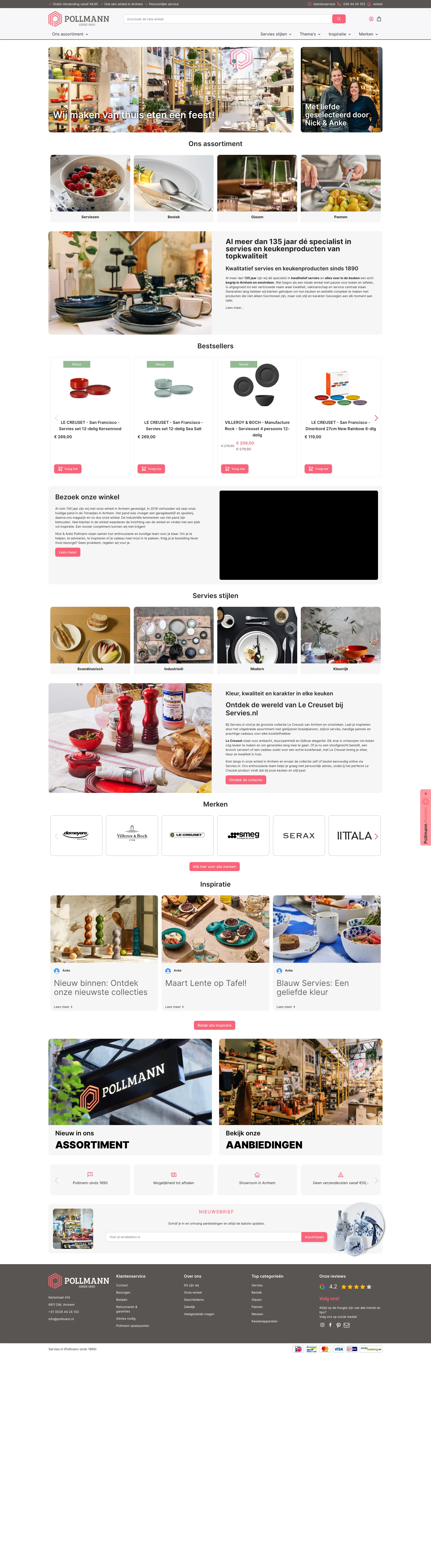 Screenshot van de webshop van Servies.nl