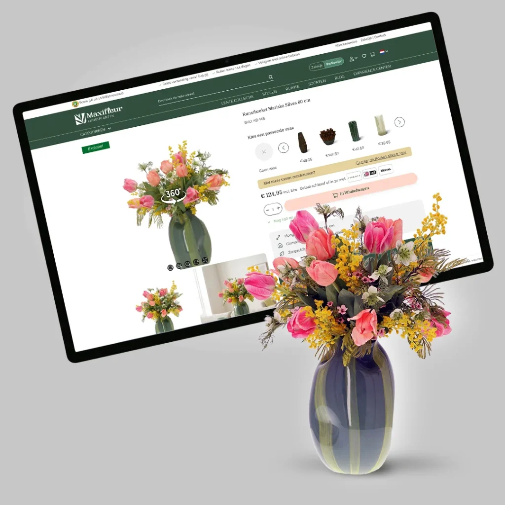 Maatwerk mediagalerij en productvideo: rijke productpresentatie op Hyvä voor Maxifleur